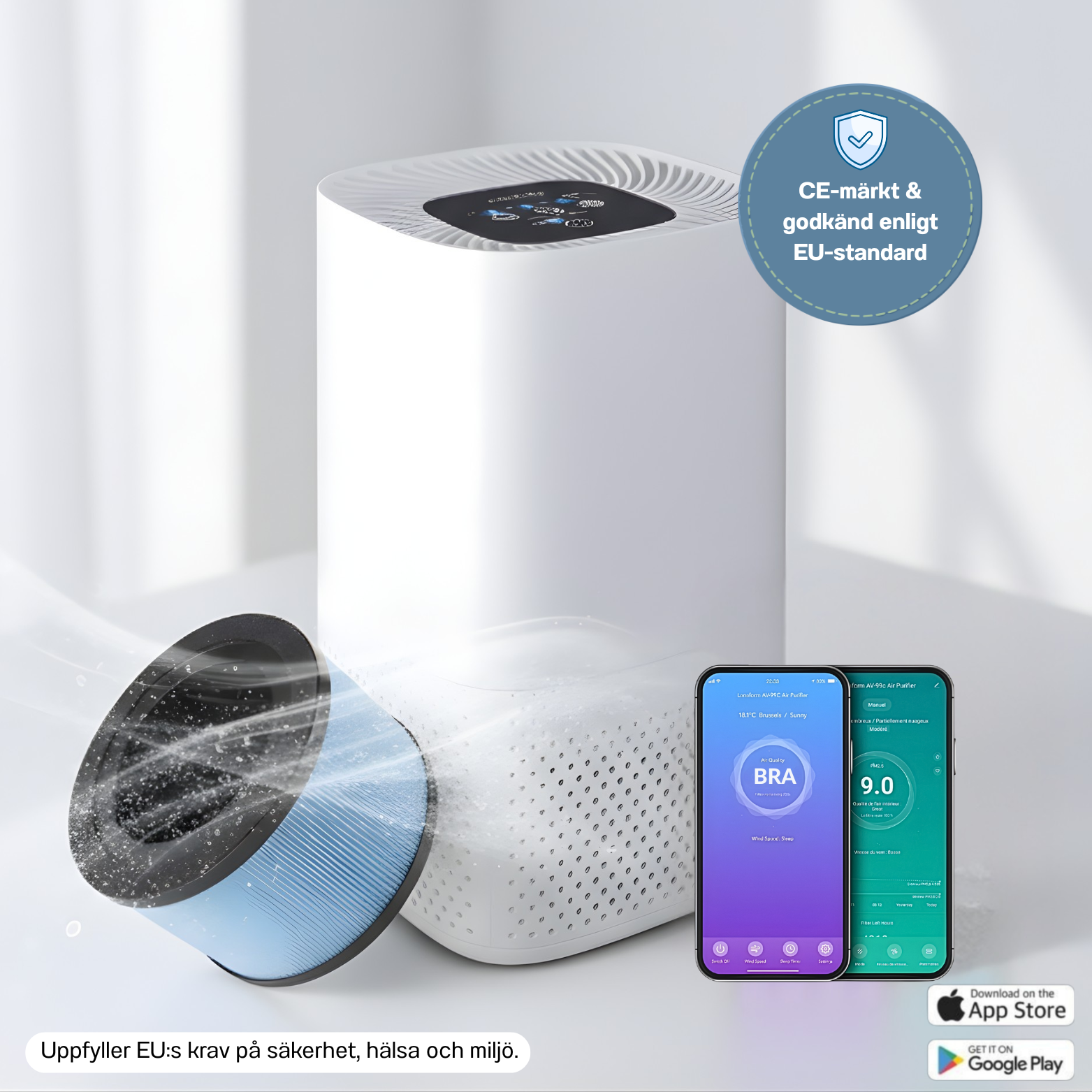 AirSync™ AV-99C – Smart luftrenare med HEPA-filter, luftkvalitetssensor och appstyrning